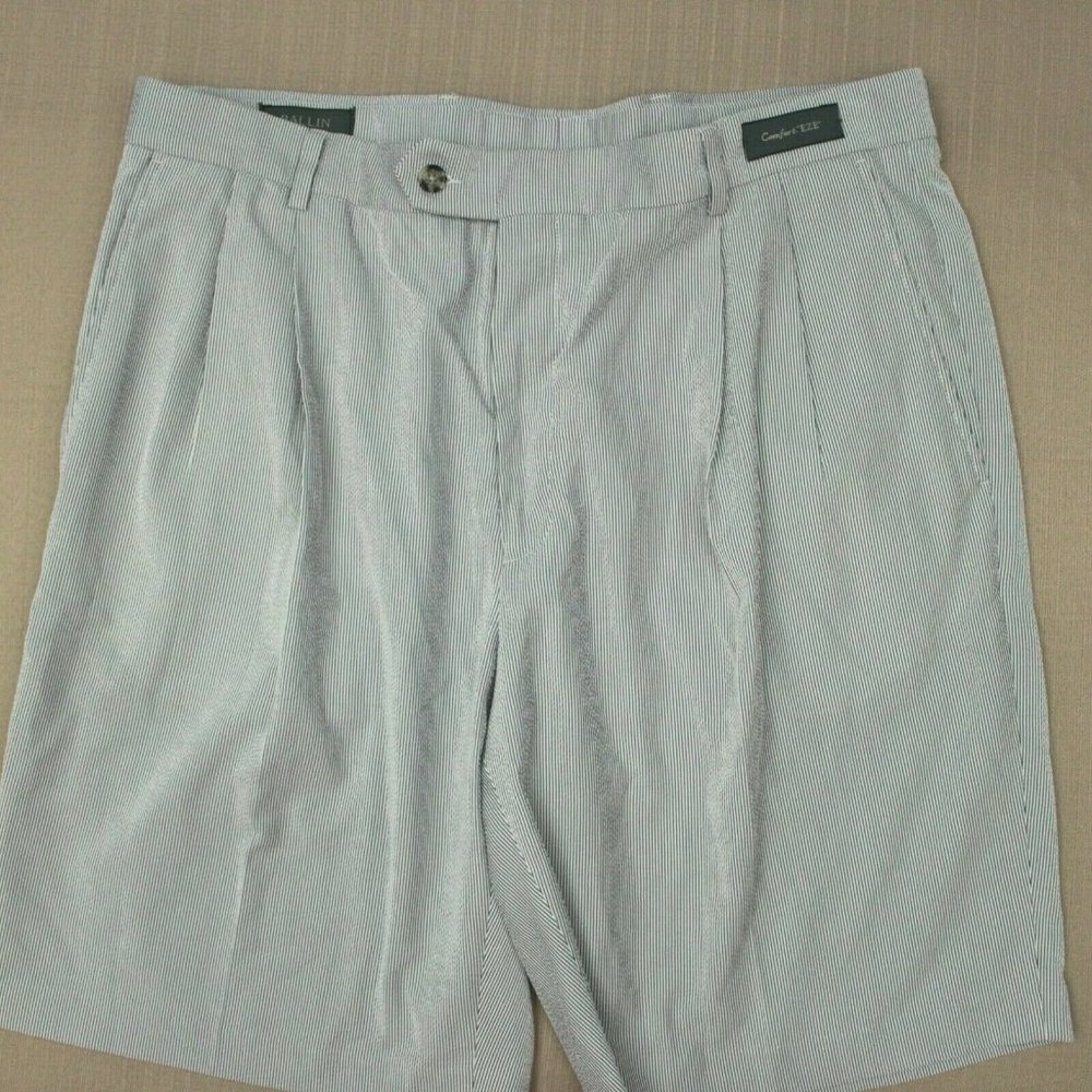 Ballin Relax Comfort Eze Pleated Chino Shorts Men's Size 38 Mid Rise Gray Stripe
